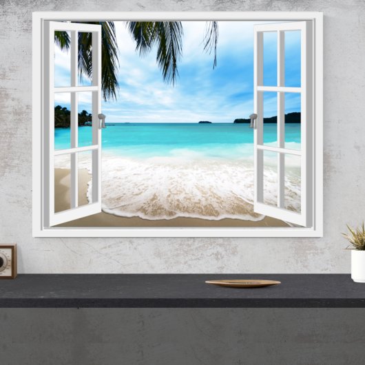 Ruhige 3D-Sicht auf Meer und Strand Poster