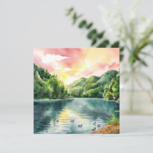 Ruhige Aquarell-Bergfluss-Sonnenaufgang