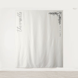 Ruhige Beige Botanische Kalligrafie Wandteppich