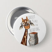 Ruhige Bitte lese, buche Lover Giraffe Abzeichen Button (Vorne & Hinten)