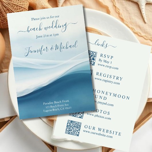 Ruhige blaue Strandhochzeit - Alles in einem Einladung