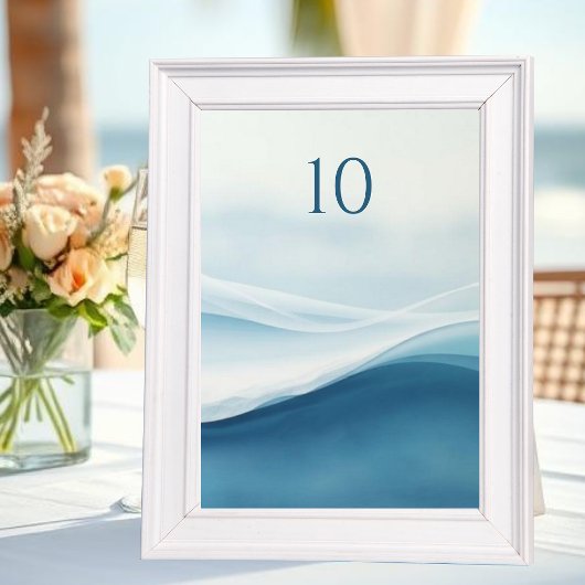 Ruhige blaue Strandhochzeit-Tischnummern Tischnummer