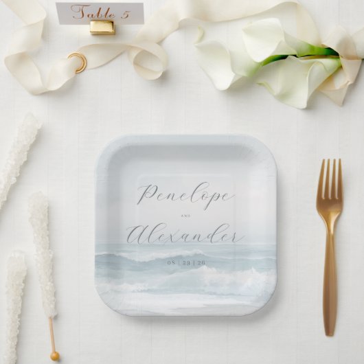 Ruhige blaue Strandwellen Pappteller (Hochzeit)