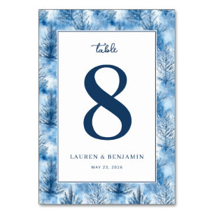 Ruhige blaue Winterbaum-Grenze Tischnummer