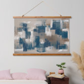 Ruhige Braun Blau Moderne Pinselstriche Kunst Wandteppich Mit Holzrahmen (Schlafzimmer)
