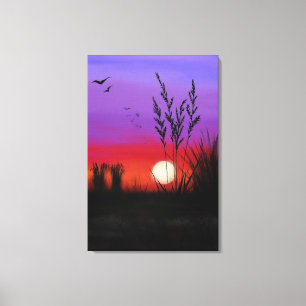 Ruhige Canvas Print Lake Sunset - Aquarell Leinwanddruck