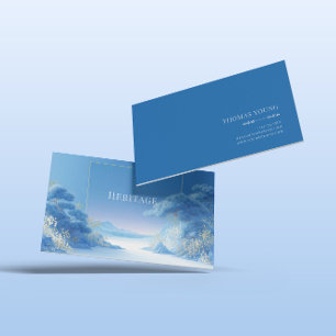 Ruhige Chinoiserie Winter Blau Kiefer Gold Rahmen Visitenkarte