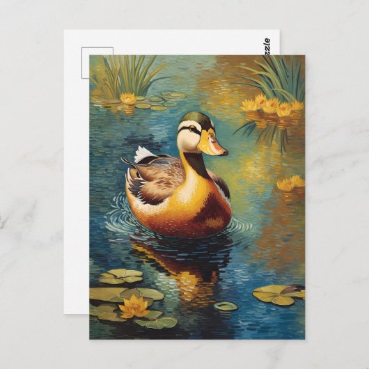 Ruhige Ente auf einem Teich künstlerische Malerei Postkarte (Vorne/Hinten)