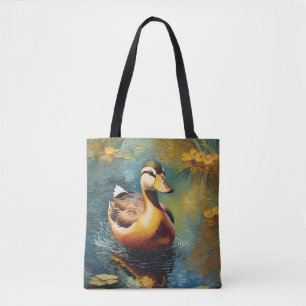 Ruhige Ente auf einem Teich künstlerische Malerei Tasche