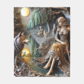 Ruhige Flussnacht mit einem Indianer und Wolf Fleecedecke (Vorderseite)