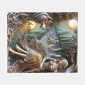 Ruhige Flussnacht mit einem Indianer und Wolf Fleecedecke (Vorderseite (Horizontal))