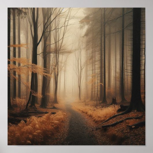 Ruhige Foggy-Strecke durch Golden Herbst Poster (Vorne)