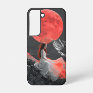 Ruhige Frau auf Klippe unter rotem Mond Digitalkun Samsung Galaxy Hülle
