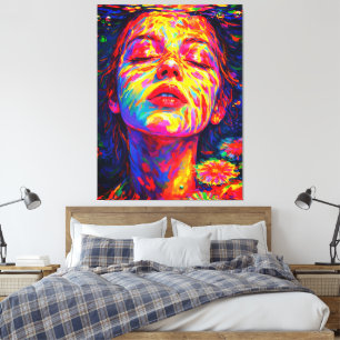 Ruhige Frau Unterwasser Regenbogenfarben Impasto Leinwanddruck