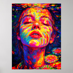 Ruhige Frau Unterwasser Regenbogenfarben Impasto Poster
