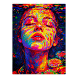 Ruhige Frau Unterwasser Regenbogenfarben Impasto Poster