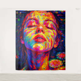 Ruhige Frau Unterwasser Regenbogenfarben Impasto Wandteppich