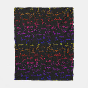 Ruhige Friedens-Regenbogen-Positive-Wörter Schwarz Fleecedecke