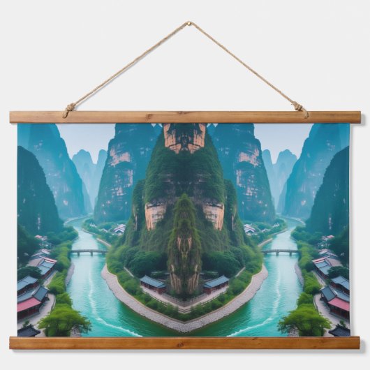 Ruhige Gipfel & Waterlandschaften - Naturlandschaf Wandteppich Mit Holzrahmen (Vorne)