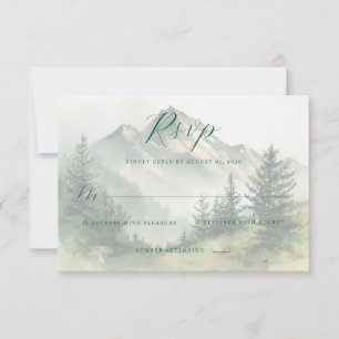 Ruhige grüne Aquarell-Gebirgsszene RSVP Karte