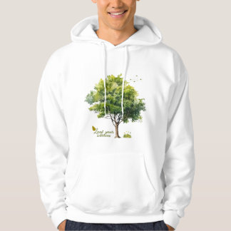 Ruhige Grüne Aquarellbaum-Zitat Hoodie