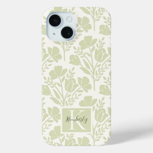 Ruhige grüne florale Monogramme Case-Mate iPhone Hülle (Rückseite)