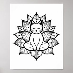 Ruhige Katze Lotusblume Yoga Meditation Enthusiast Poster