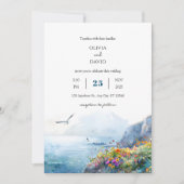 Ruhige Kliffside Ocean View Bloom Art Beach Hochze Einladung (Vorderseite)
