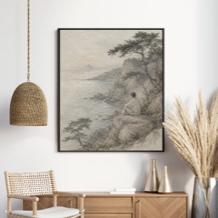 Ruhige Küstenklippenlandschaft Graphit Natur Poster