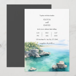 Ruhige Küstenküste Aquamarine Lagune Hochzeit Einladung