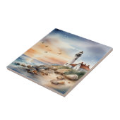 Ruhige Küstenlandschaft Wasserfarbenes Leuchtturm Fliese (Seite)