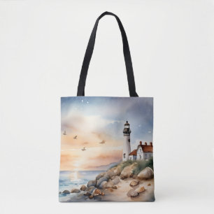 Ruhige Küstenlandschaft Wasserfarbenes Leuchtturm Tasche