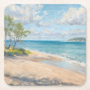 Ruhige Küstenmorgen-Impressionist-Strandkunst Rechteckiger Pappuntersetzer