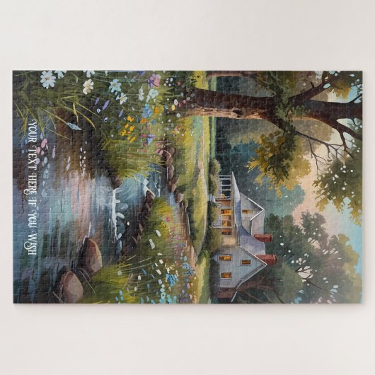 Ruhige Landschaft Retreat Hütte am Fluss Puzzle (Horizontal)