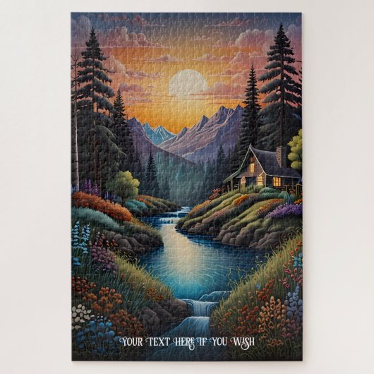 Ruhige Landschaft Retreat Hütte am Fluss Puzzle (Vertikal)