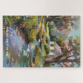 Ruhige Landschaft Retreat Hütte Wasserfarbe Puzzle (Horizontal)