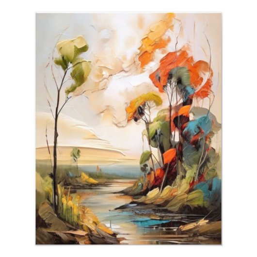 Ruhige Landschaftsmalerei - Fluss und Bäume Fotodruck (Vorne)