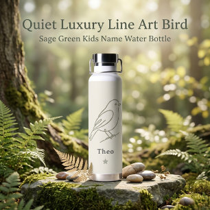 Ruhige Luxus-Linienkunst Vogel Sagegrün Kinder Nam Trinkflasche