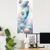 Ruhige Meeresschildkröte und Meerjungfrau Kunst Poster (Heimbüro)