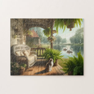 Ruhige Morgenansicht Schwäne am See Beschauliches Puzzle