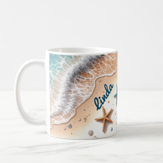 Ruhige Ozeanfront Retreat Vibrannt Starfish Kaffeetasse (Links)