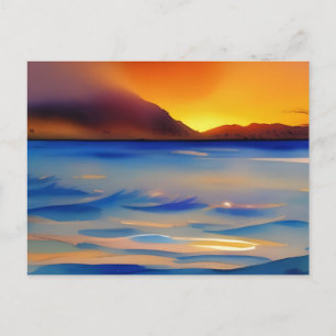 Ruhige Ozeansonnenuntergang Aquarell  Postkarte