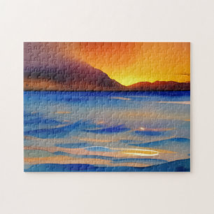 Ruhige Ozeansonnenuntergang Aquarell Puzzle