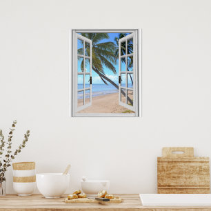 Ruhige Palmen und Ozean künstlicher Fensterblick Poster