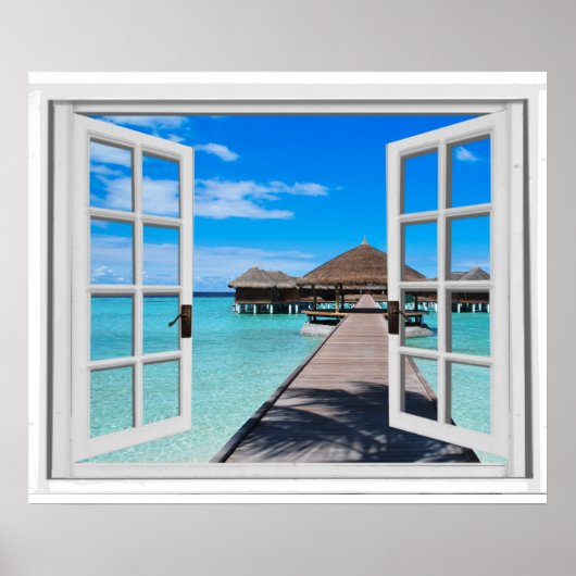 Ruhige Panoramaausfahrt Pier Ocean Fake Fensterans Poster (Vorne)