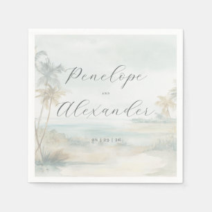 Ruhige Pastell-Aquarell-Strandszene Serviette