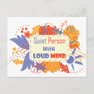 Ruhige Person mit lauter Gedanken blau gelb Postkarte