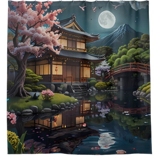 Ruhige Reflektionen: Blütenbadezimmer Duschvorhang (Vorderseite)