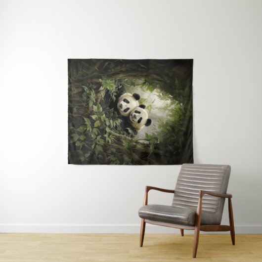 Ruhige Retreat: Panda in Tree Acrylic Oil Wandteppich (Beispiel (Horizontal))