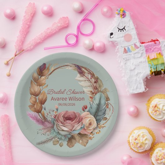 Ruhige Sage Grün rosa Creme Türkis Dusche Pappteller (Party)